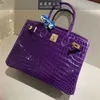 Bolsa platinum luxurys saco de crocodilo genuíno original completo de crocodilo de 30cm crossbody roxo