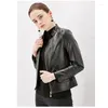 Chaqueta de cuero PU para mujer, abrigo de manga larga con cremallera y cuello levantado para mujer, ropa de Moto informal ajustada corta a la moda para primavera y otoño 2023, XL-7XL