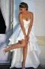 High Low Short Wedding Dresses Strapless A line Simple Satin Beach Bridal Gowns Outdoor Wedding Dress Custom Made