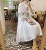 Vestidos Casuais Verão Roupas Femininas Floresta Bordado Estilo Feriado Ramie Branco Lanterna Mangas Renda Algodão Linho Vestido Boneca