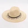 Wide Brim Hats X312 Adult Raffia Straw Sun Hat Lady Chain Decorated Jazz Cap Female Beach Caps Panama