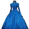 Vestidos casuais 2023 gola gótica festa vitoriana vestido de princesa retrô manga longa azul baile de máscaras fantasia