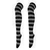 Women Socks Sexy Long Over Knee Thigh Highs Japanese Black White Striped Ladies Girls Kawaii Lolita Anime Cotton Warm Stocking