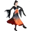 Stage Wear Ballroom Competition Dress Adult Women Tango Waltz Dancing Performance Costume Flare Sleeve Gradient Modern Dancewear DL9877