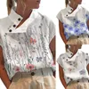 Women's Blouses Women Flower Printed Blouse Fashion Short Sleeve Elegant Imitation Cotton Linen Design Shirt Lady Summer Casual Chic Tunic