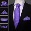 Neck Ties Fashion Silk Purple Solid Mens Wedding Tie Hanky Set Barry.Wang Designer Paisley Floral Neckties For Mens Gift Party Groom 230717