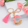 Keychains A-Z Pink Letter Acrylic Keychain Exquisite Tassel Pendant Keyrings 26 English Initial Alphabet Key Chains Charm Bag Car Ornament