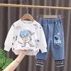 Conjuntos de roupas primavera e outono roupas infantis meninos e meninas desenhos animados camiseta manga longa calça listrada 2 peças conjunto infantil z230717