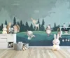 Papéis de parede Bacal Custom 3D Wallpaper Mural Nordic Painted Hand-painted Forest Cartoon Animal Background Wall Bedroom Decoration Beauty Po