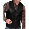 Men's Vests Men Punk Leather Vest V Neck Motorcycle Jacket Single Breasted Performance Costume Sleeveless Slim Fit