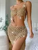 Two Piece Dress Women's Multi-color Sexy Lingerie Acrylic Buckle Waist Body Chain Jewelry Shiny Metal Bikini Top Chest Bra Briefs Mini Skirt