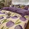 Bedding sets Ins Style Duvet Cover Flat Sheet Pillowcases Cute Cartoon Floral Bed Linen Twin Full Queen Size Kids Home Bedding Set 230715