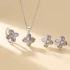 Wedding Jewelry Sets 3pcs Set Rotatable Flower Fidget Ring Anxiety Stress Relieve Creative Earrings Spinning Mood Four Leaf Clover 230717