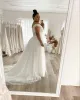 Plus storlek bröllopsklänningar brudklänning från axelhalsen tyll spets applikation svep tåg skräddarsydd strand vestidos de novia designer