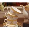 Europeiska högkvalitativa Bone China-kaffekoppar och tefat satt hem keramisk eftermiddag te kopp för att skicka sked 210408205i