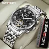 Wristwatches Product 7006 Men's Fully Automatic Mechanical Steel Belt Watch Sanda Fashion Calendar Hollow