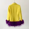 Costumes pour femmes robe jaune Blazer violet artificielle Furffly veste de luxe à la mode Fluff est amovible bureau affaires porter des Blazers