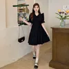 Casual Dresses Black Women Sweet Gothic Puff Sleeve Summer Girlish Age-reducing Graceful Vintage Korean Style Empire Temper