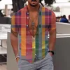 メンズカジュアルシャツメンズファッションとレジャー3Dデジタル印刷ボタンラペル半袖シャツトップ90S男性