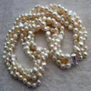 Correntes amarradas à mão 4 fileiras 6-7 mm Branco Barroco Colar de pérolas de água doce 17-19 polegadas para joias da moda feminina