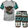 Männer Trainingsanzüge Männer Vintage Native Style T-Shirts/Anzüge Harajuku Mode Tribal Kuh 3D Gedruckt T-Shirt Shorts Set Paar Streetwear