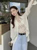 Bluzki damskie Korean Summer Black Split Bluzka Kobiety Długie rękaw Cienkie Luźne Transportowe Topy Białe koszule