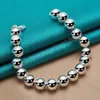 925 argent Sterling 10mm boule creuse perles chaîne Bracelet pour femme mariage fiançailles charme mode fête bijoux