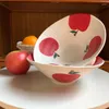 Bowls Cute Hand-painted Relief Apple Bamboo Hat Noodle Bowl Matte Coarse Pottery Japanese Underglaze Color Irregular Soup