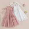 Flickaklänningar Kids Girls Dress Solid Color Sleeveless Tie-Up Shoulder Strap Layed Tulle Cami Summer Casual Clothes Princess