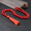 ペンダントネックレスBudda 8mm Red Chalcedony Beaded Bracelet Prayer 80 Beads Tasselネックレス女性ヨガヒーリングジュエリーギフト