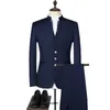 Men's Suits Men Suit Sets Chinese Tunic Stand Collar Classic Casual Blazer Brand Design Business Male Cotton Set 3 Pieces