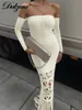 Urban Sexy Dresses Dulzura Autumn Knitted Tassel Y2K Clothes Long Sleeve Backless Tube Bodycon Maxi Dress For Women Club Party Elegant Outfits 230717