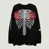 Männer Pullover Streetwear Übergroßen Pullover Männer Vintage Skeleton Gedruckt Gestrickte Frauen Harajuku Hip Hop Lose Ripped Design Pullover