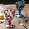 Upgrade 300ml Wine Glasses Colored Glass Goblet with Stem 10oz Vintage Pattern Embossed Romantic Drinkware for Party Wedding