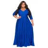 Plus size Dresses Autumn Big Size Women Maxi Dress Elegant V Neck Pleats Solid A Line Party Long Dresses Casual Club Gowns Female 4XL 230715