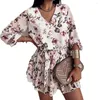 Casual Jurken Lente Vrouwen Chiffon V-hals Bloemenprint Jurk Lange Mouw Korte Vrouwelijke Boho Leisure A Line Party vestidos 2023