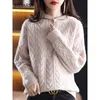 Kadın Sweaters Merino Yün Kazak Kadın Hood Yaka Külot Gevşek Moda Top Sonbahar/Kış Kırışık Bükülmüş Çiçek Kalınlaştırılmış