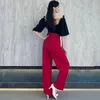 Scene Wear Ballroom Dance Tops Pants Women Practing Clothes Black Puff Kort ärmar Bodysuit Red Latin Trousers Adult Dancewear DNV18088