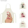 Tablier sans manches en lin imprimé à ongles rose Tablier de cuisine pour femmes Cuisson Cuisson Taille Bavoir Outils de nettoyage à la maison Tablier de chef Bavoir de barbier L230620