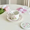 Cups Saucers Ins Style Tulip Pink Coffee Cup Set Girl Office Drinking Ceramic Milk With Saucer 8 Inch Plate Mugs