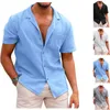 Camicie casual da uomo Camicie da uomo in cotone blu lino estate manica corta tasca traspirante stile spiaggia vacanza tinta unita top larghi