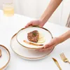 Yemek tabakları nordic tarzı altın kakma parlak beyaz porselen yemek setleri seramik kase yemek set set yemek takımı ev için el 230717