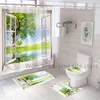 Shower Curtains Tropical Landscape Shower Curtain 3D Open Window Ocean Beach Starfish Shell Tree Scenery Waterproof Bathroom Decor Curtainn