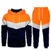 Trainingspakken voor heren Blauw Street Vrijetijdssportsweater Losse zijnaadzak Contrasterende hoodieset voor jongeren