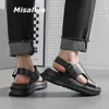 Sandals Misalwa Mid Heel Men Leather Platform Casual Summer Sandal Buckle Strap Fashion Young Street Shoes 2306715