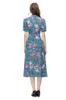 Женские платья по взлетно -посадочной полосе v Neck Короткие рукава с печеной на высокой улице Fashion Floral Mid Pencil Vestidos