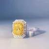 Cluster Rings Big Yellow Bling Zircon Stone Silver Color For Women Wedding Engagement Fashion Jewelry