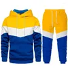 Trainingspakken voor heren Blauw Street Vrijetijdssportsweater Losse zijnaadzak Contrasterende hoodieset voor jongeren