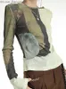 Kvinnors stickor Tees Yedinas Tie Dye T-shirt Women's Long Sleeve Vintage Women's Top Grunge Eesthetics Top Eurphoria Vintage T-shirt Autumn Y2K T-shirt Z230717