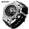 Wristwatches Quartz Watch For Men SANDA Automatic Hand Lift Lamp Waterproof Alarm Clock Countdown LED Digitals Sport Watches